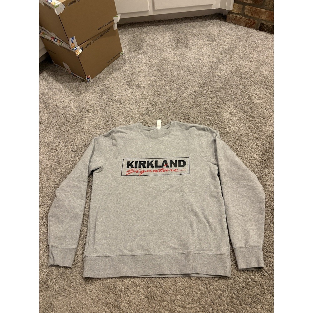 Kirkland Signature Sweatshirt Mens Medium M Womens Large L Gray SPELLOUT Logo
